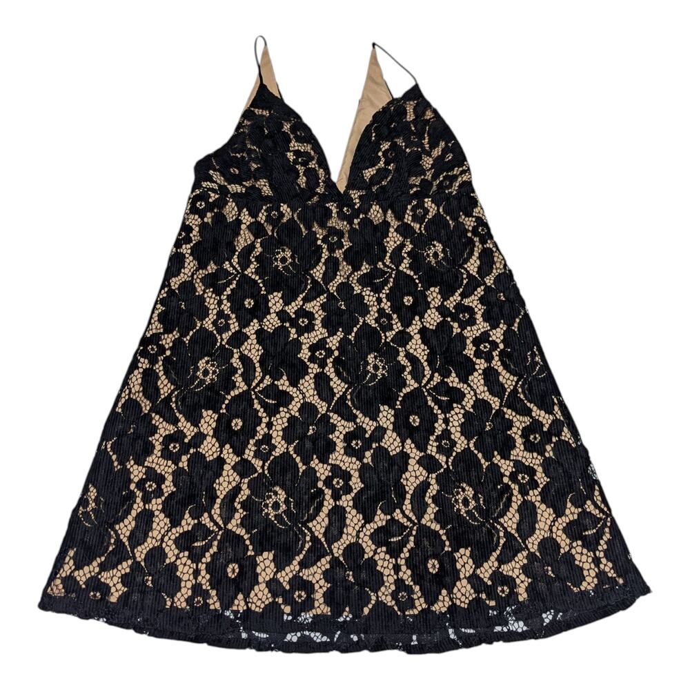 Free People Dangerous Love Mini Dress Black Lace Slip V Neck Womens 0 Dainty